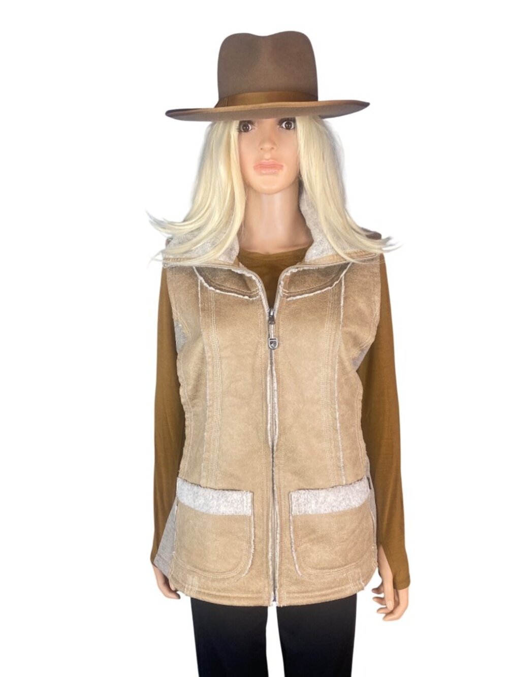 NWT KUHL Women’s Large Dani Sherpa Vest Italian Faux Leather Shearling Tan $219
